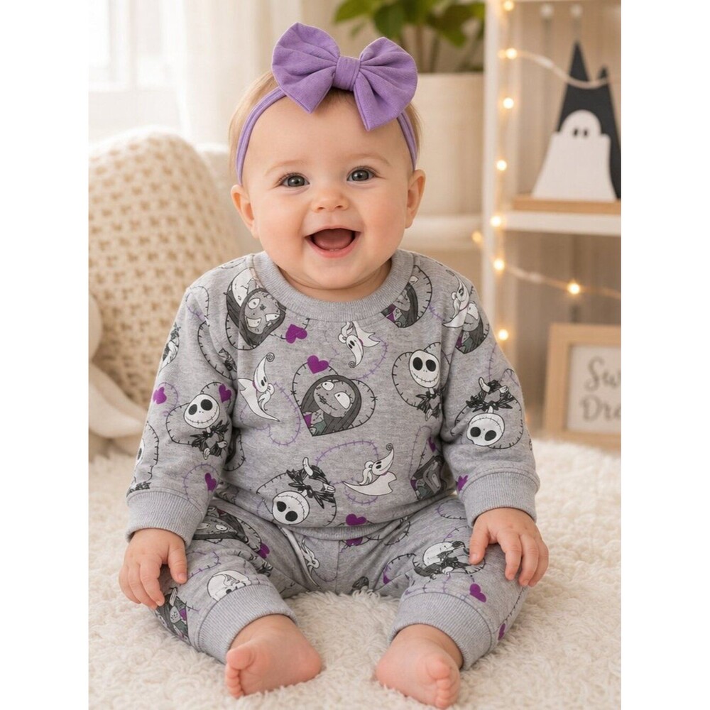 Disney Gray Nightmare Set with Purple Hearts – Size 6‑9 Months